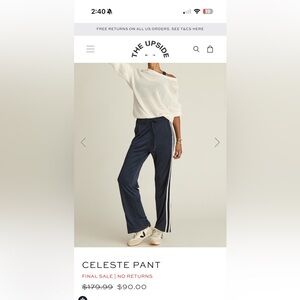 The Upside Celeste Track Pant — Navy with White Stripe